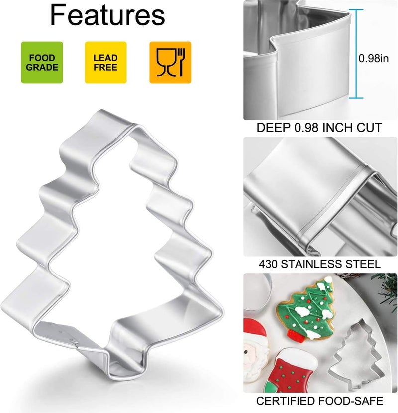 Q-BAKER Large Christmas Cookie Cutters, 4" Holiday Cookie Cutters Shape with Recipe Instruction Gingerbread Men,Christmas Tree,Snowflake, Candy Cane,Santa Face and Snow Man for Baking - Image 3